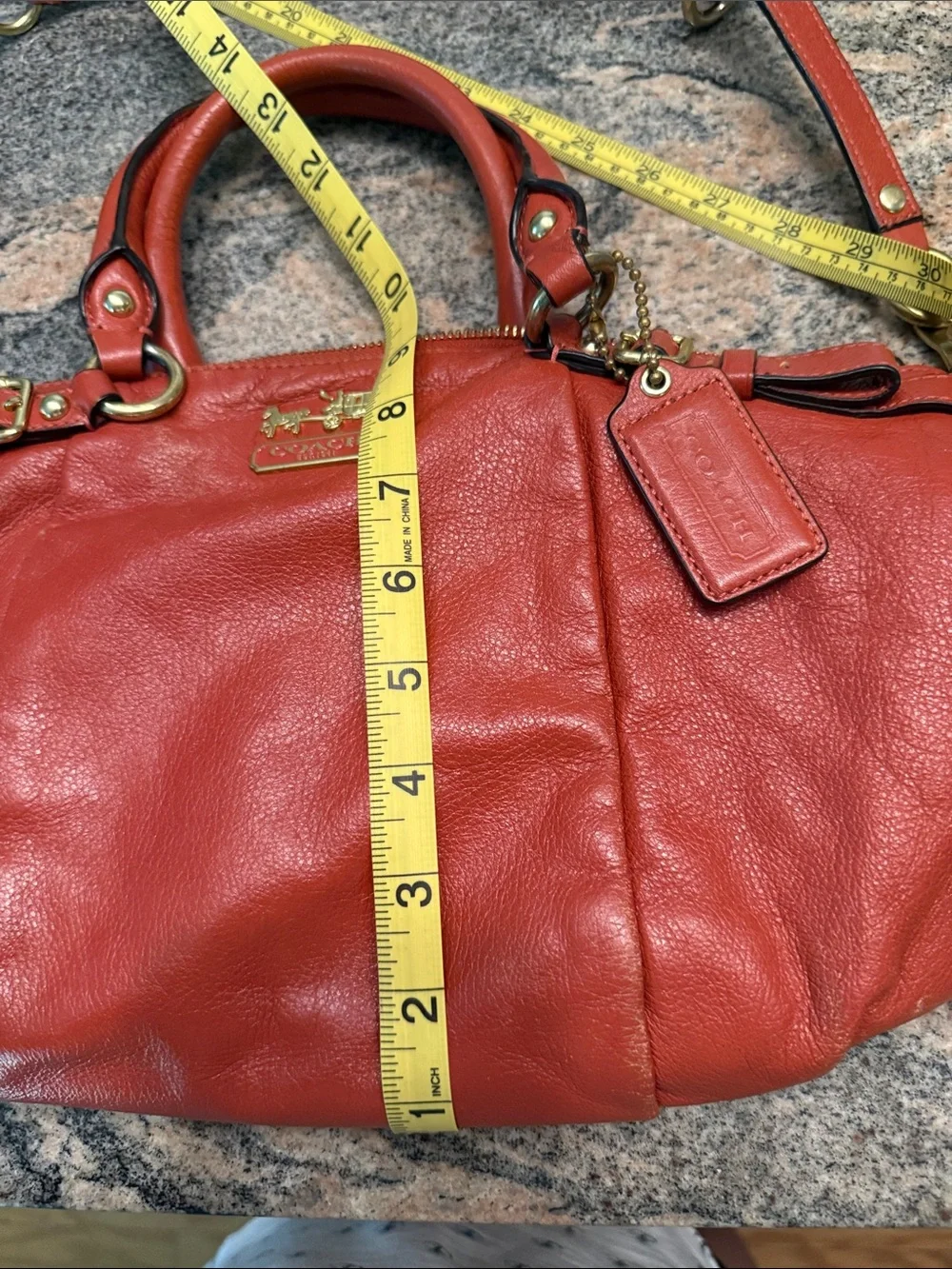 Coach Orange-Red Leather Satchel with Gold Hardware